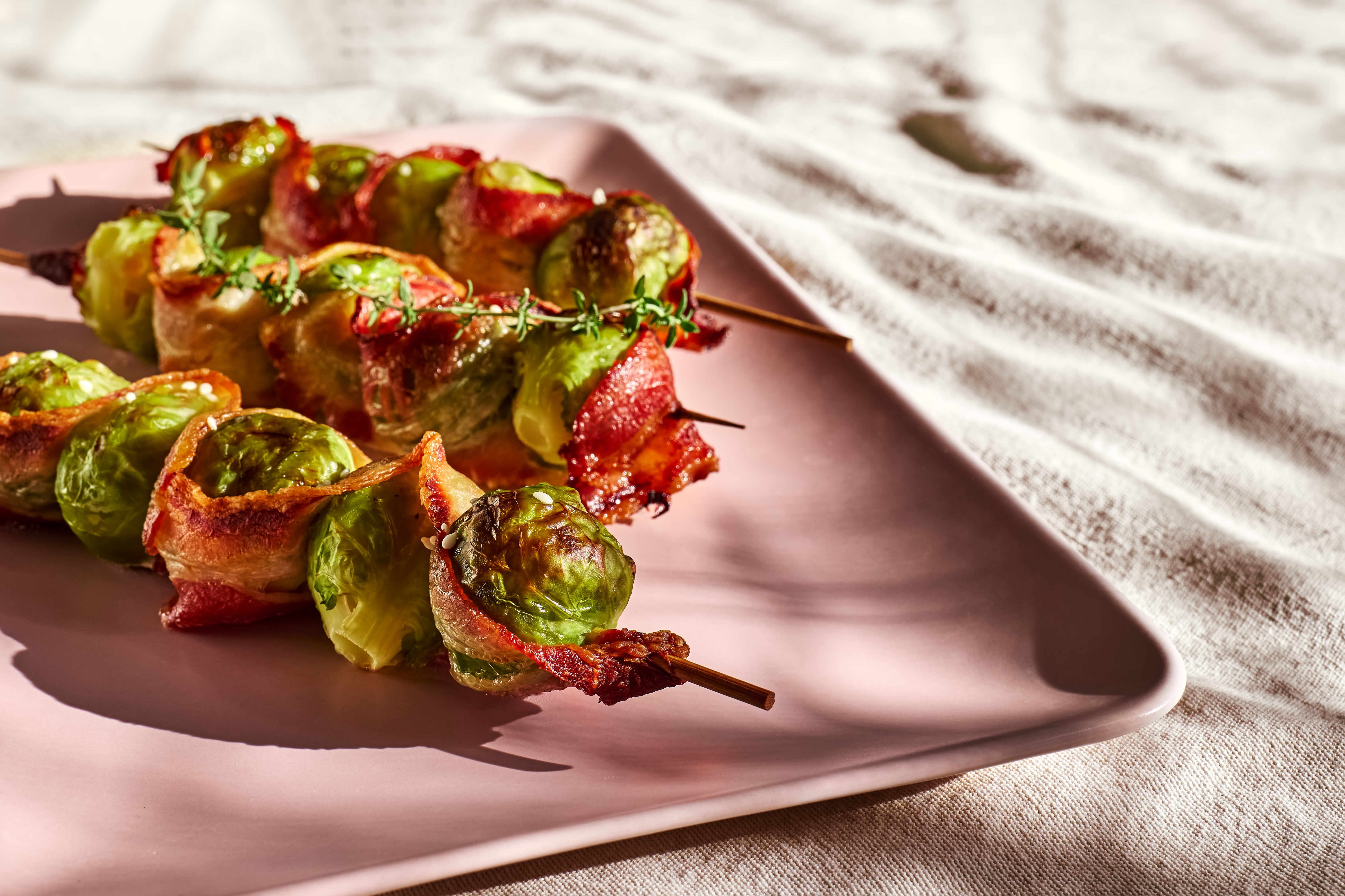 Smoked Turkey-Wrapped Brussels Sprout Skewers